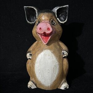 Charming Pig Sculpture - Brown, Pink, and White